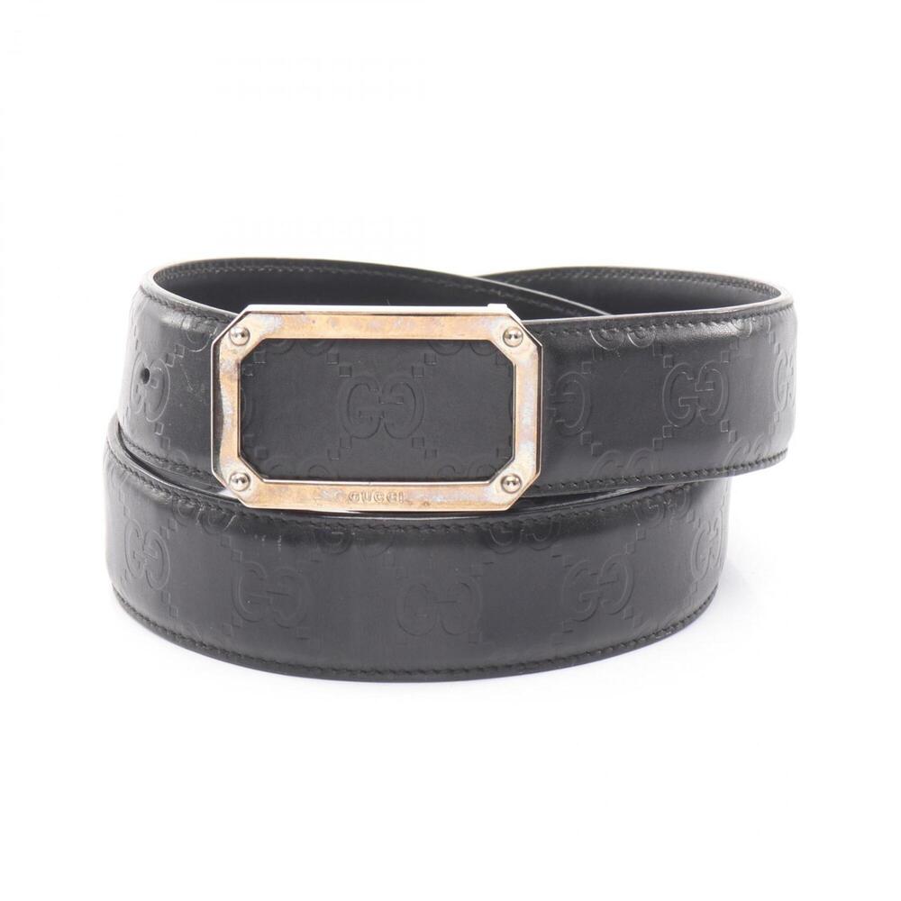 Gucci Black Embossed Leather Belt with Gold-Tone Buckle